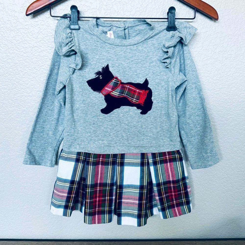 Bonnie Jean Girls Christmas Scottie Dog Plaid Skirt Holiday Dress 6